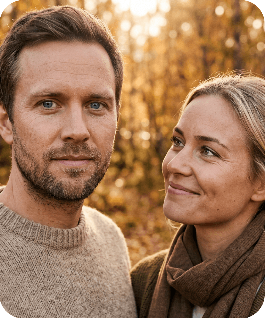 Young couple without glasses after vision correction at X-Vision